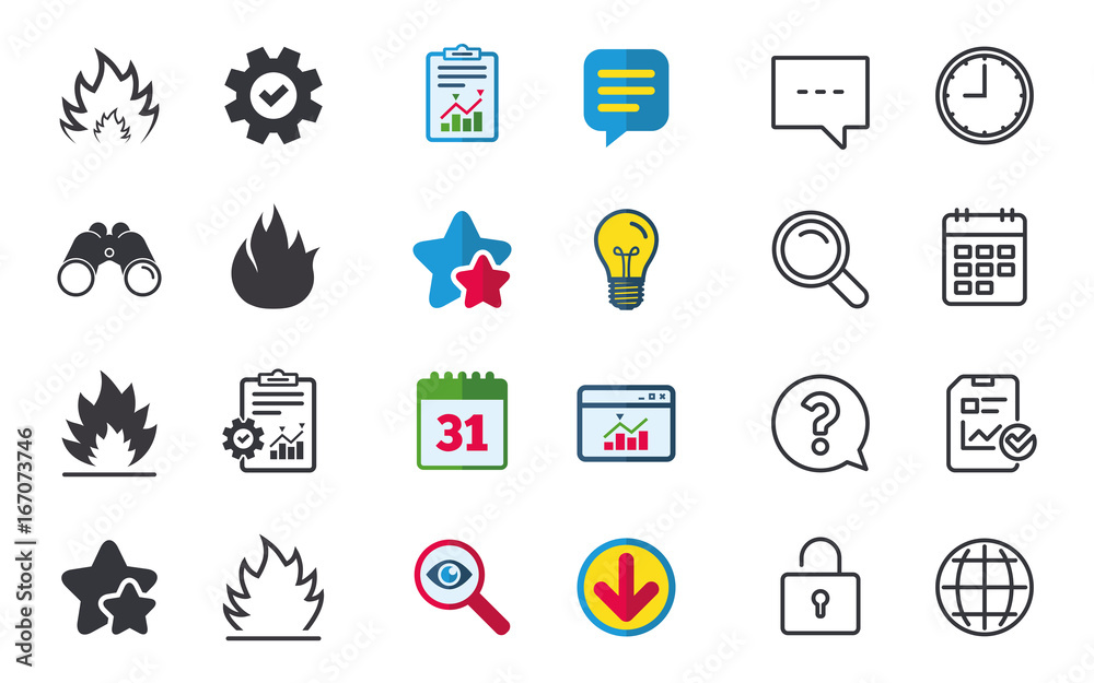 Fire flame icons. Heat signs. Fire flame icons. Heat signs.