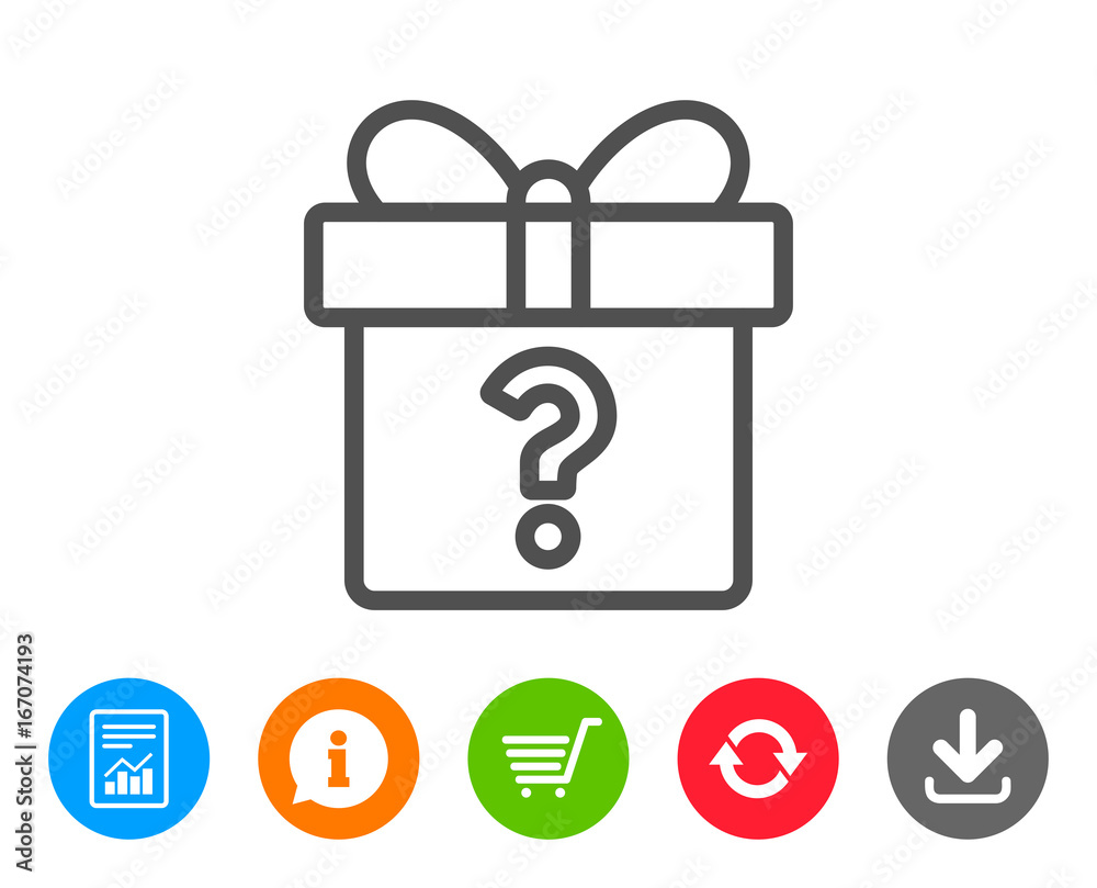 Gift box with Question mark line icon. Present. Gift box with Question mark line icon. Present.