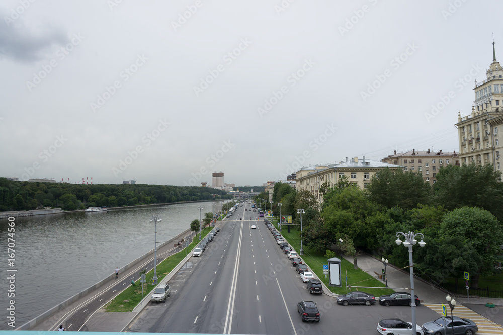 MOSCOW - JULY 15, 2017: View of Moscow-river with a road