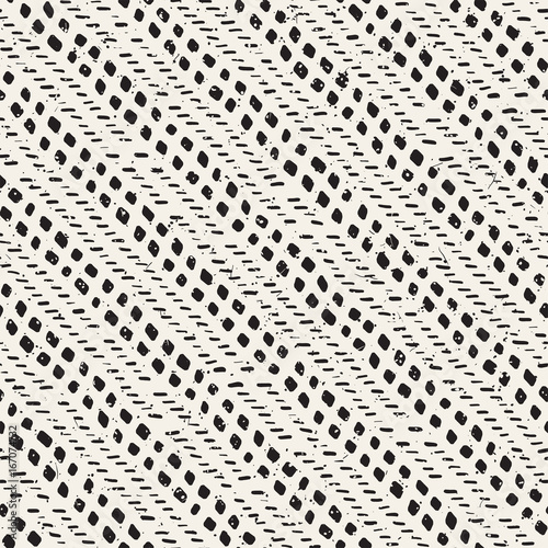 Seamless pattern with hand drawn brush strokes. Ink doodle illustration. Geometric monochrome vector pattern.