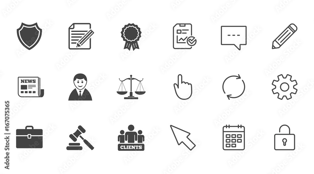 Lawyer, scales of justice icons. Auction hammer. Lawyer, scales of justice icons. Auction hammer.