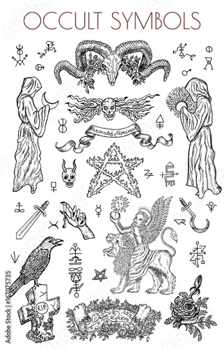Graphic set with occult symbols and illustrations photo