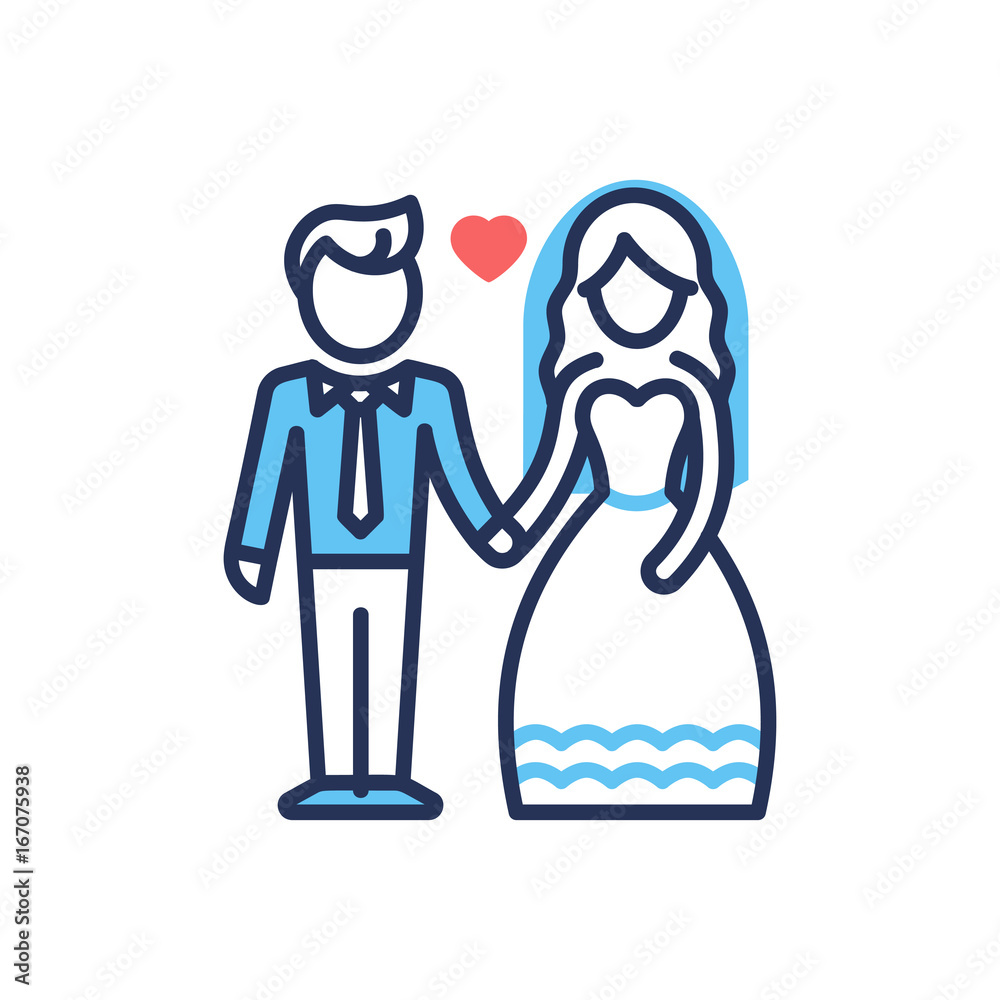 Groom and Bride - modern vector line design icon. Groom and Bride - modern vector line design icon.