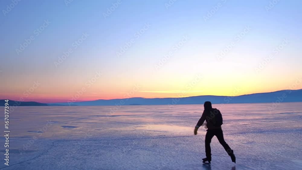 Aerial survey from the air. Winter. Lake Baikal. Small sea with people 4k Aerial survey from the air. Winter. Lake Baikal. Small sea with people 4k