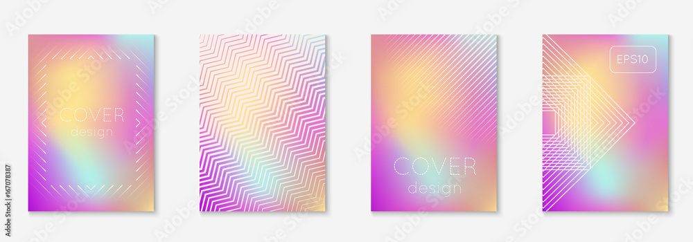 Minimal trendy covers. Vector halftone gradients. Geometric future template for flyer, poster, brochure and invitation. Minimalistic colorful cover. Set of EPS 10 illustration.