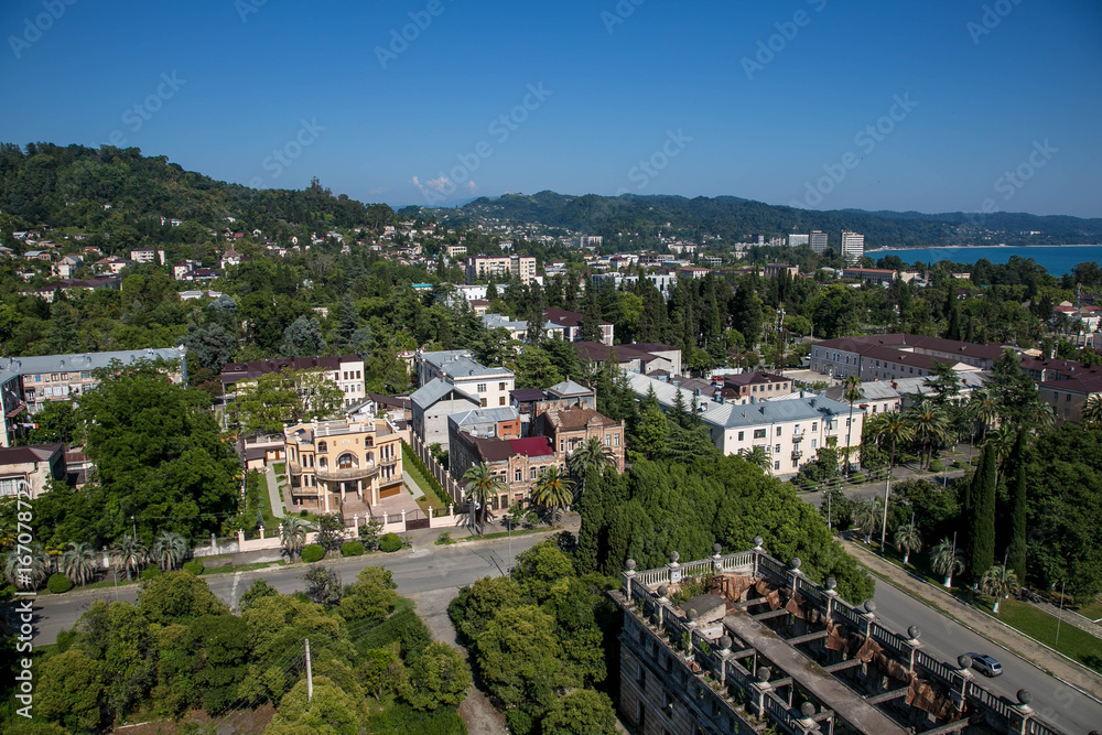 Day aerial cityscape of Sukhum, Abkhazia in summer