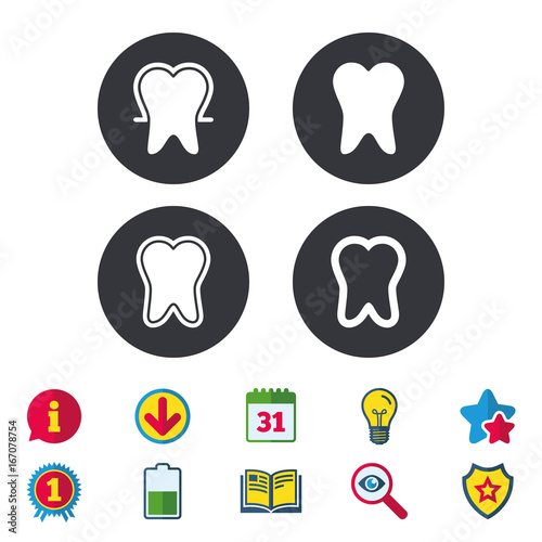Tooth enamel protection icons. Dental care signs.