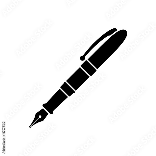 Pen icon. Black, minimalist icon isolated on white background. Fountain pen simple silhouette. Web site page and mobile app design vector element.