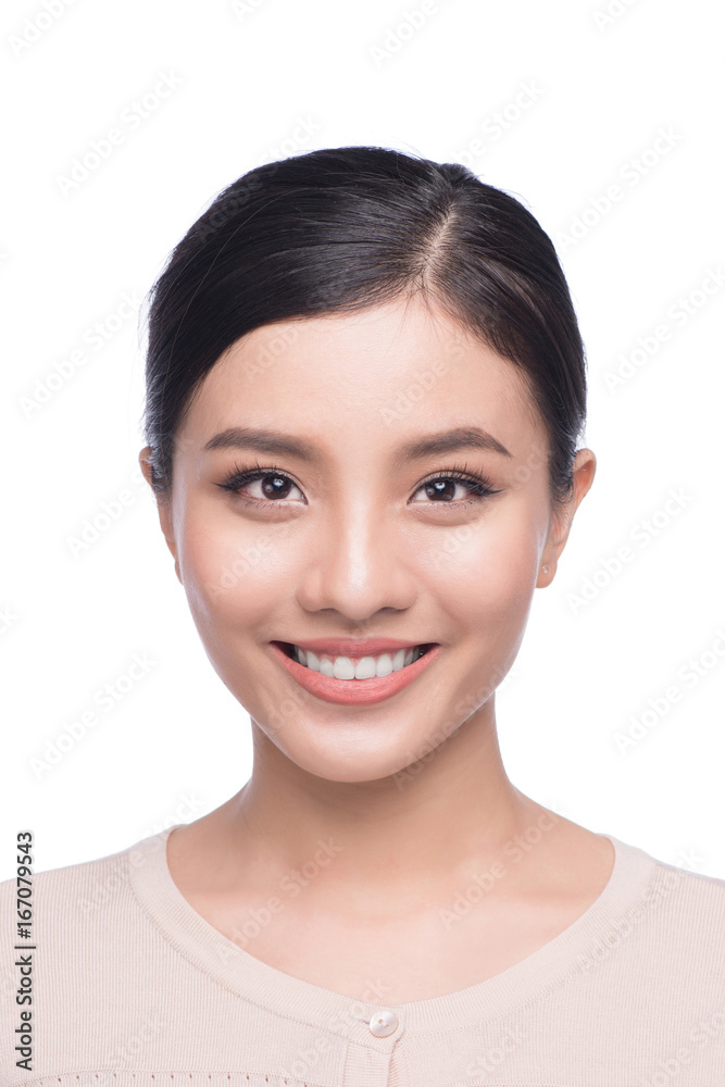Passport photo of asian female, natural look healthy skin