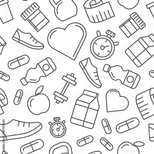 fitness healthy lifestyle seamless pattern.