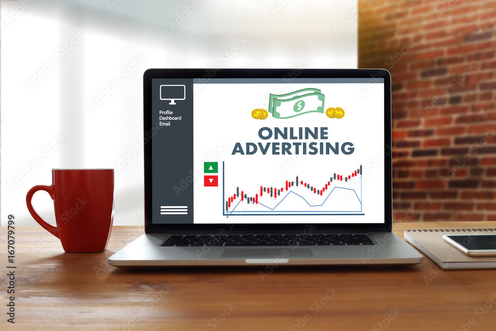 Fototapeta premium ONLINE ADVERTISING Website Marketing , Update Trends Advertising , Online Business Content Strategy