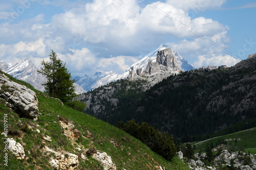 Cinque Torri Group in The Dolomites over Cortina d'Ampezzo. Veneto, Italy.