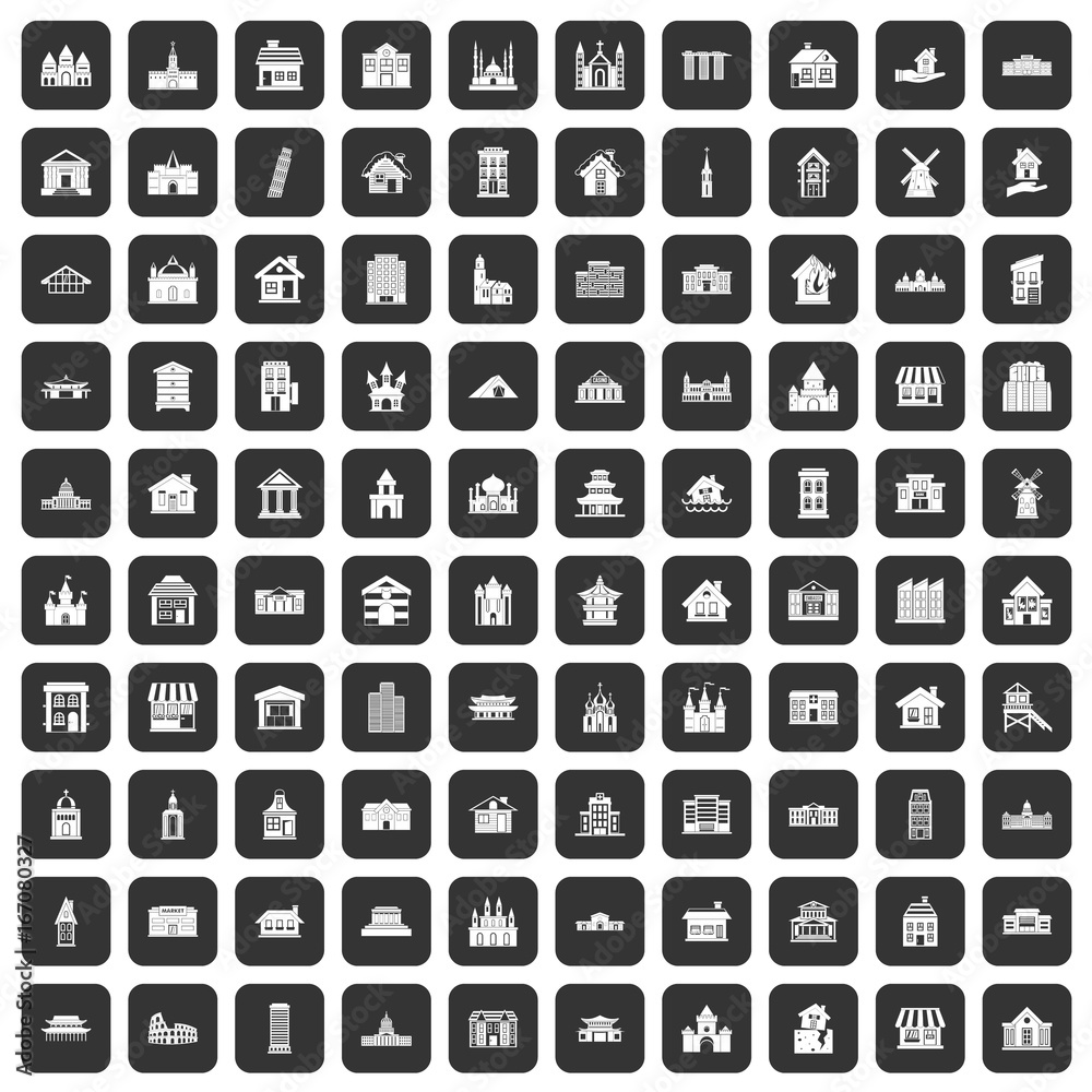 100 building icons set black