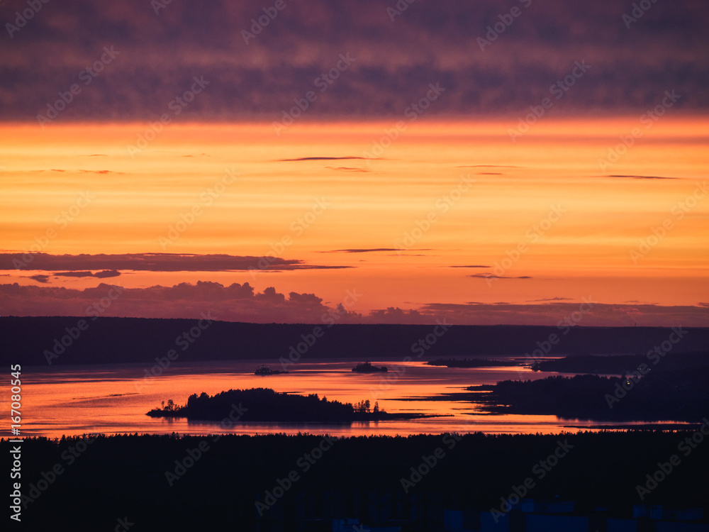 Orange sunset. sky and river