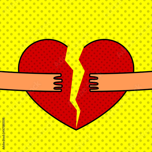 Fix a broken heart. Pop art vector illustration.