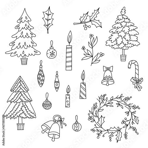 Christmas decoration set with graphic elements.