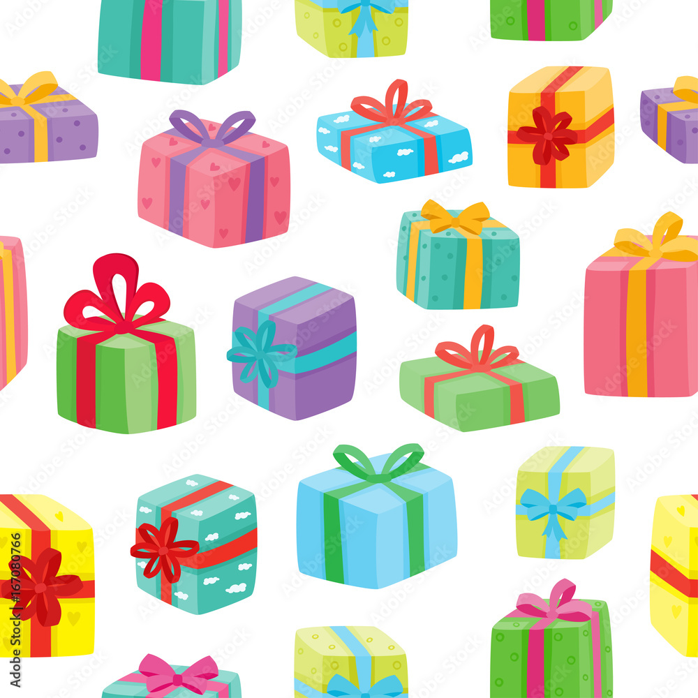 Christmas presents seamless pattern. Vector illustration of cartoon gifts  Stock Vector | Adobe Stock