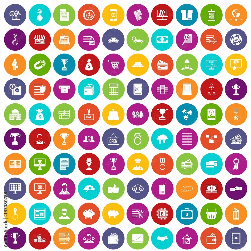 100 business icons set color