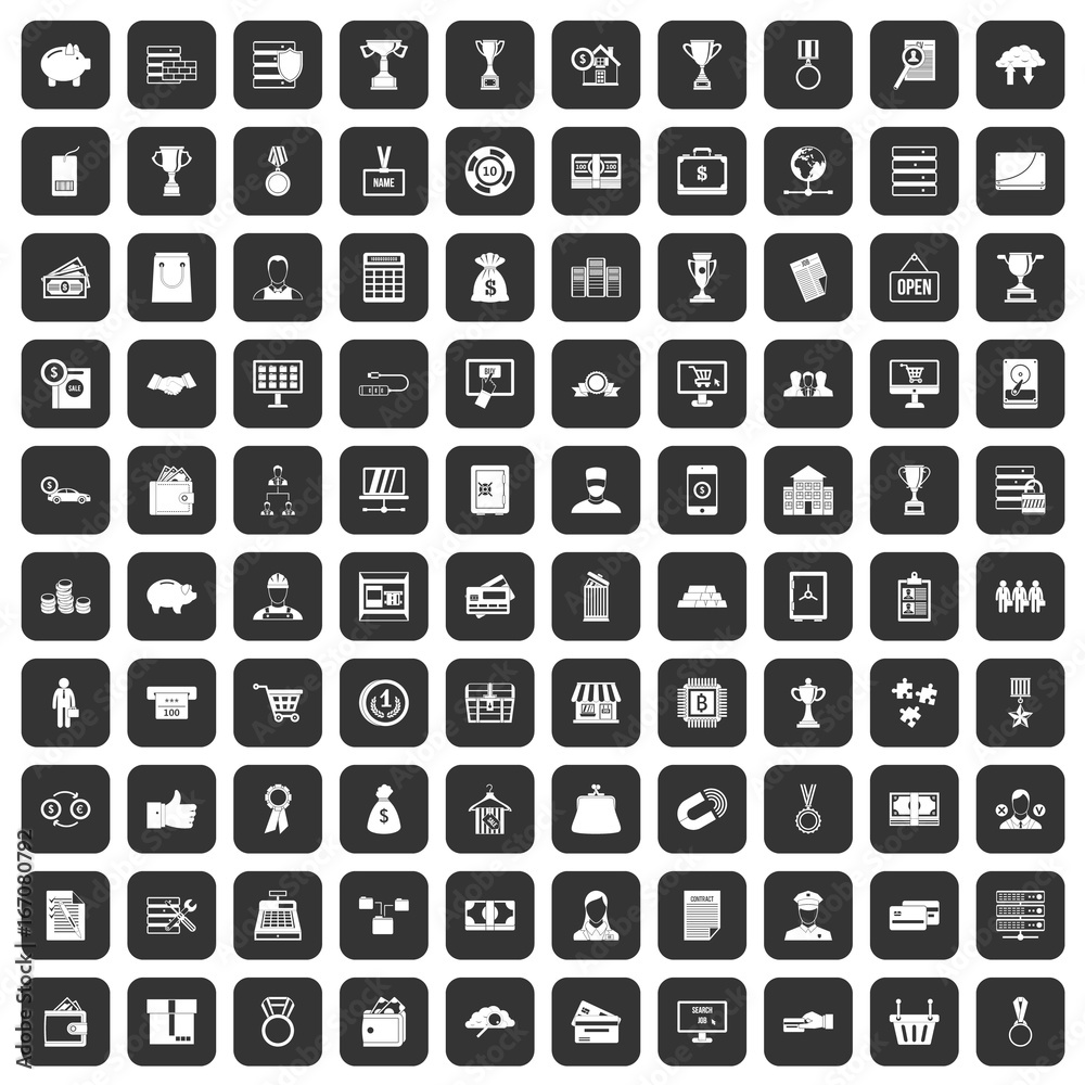 100 business icons set black