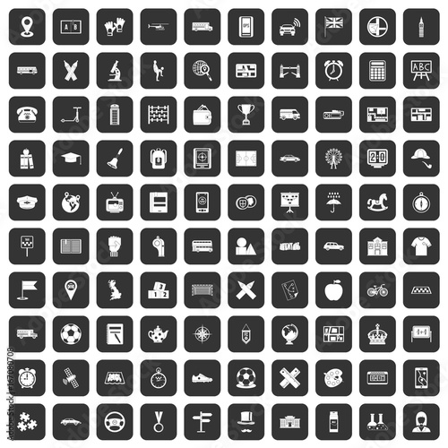 100 bus icons set black