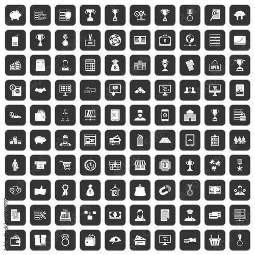 100 business icons set black