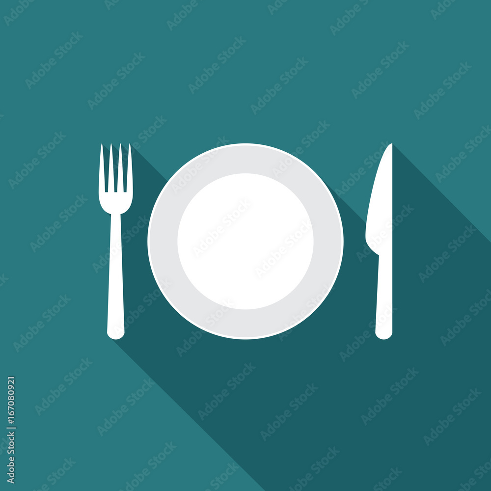 Plate icon with long shadow. Flat design style. Plate simple silhouette. Modern, minimalist icon in stylish colors. Web site page and mobile app design vector element. Plate icon with long shadow. Flat design style. Plate simple silhouette. Modern, minimalist icon in stylish colors. Web site page and mobile app design vector element.