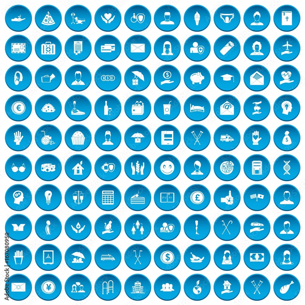100 philanthropy icons set blue 100 philanthropy icons set blue