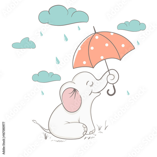 Cute elephant holds an umbrella