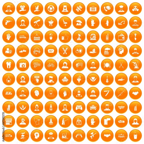 100 human resources icons set orange
