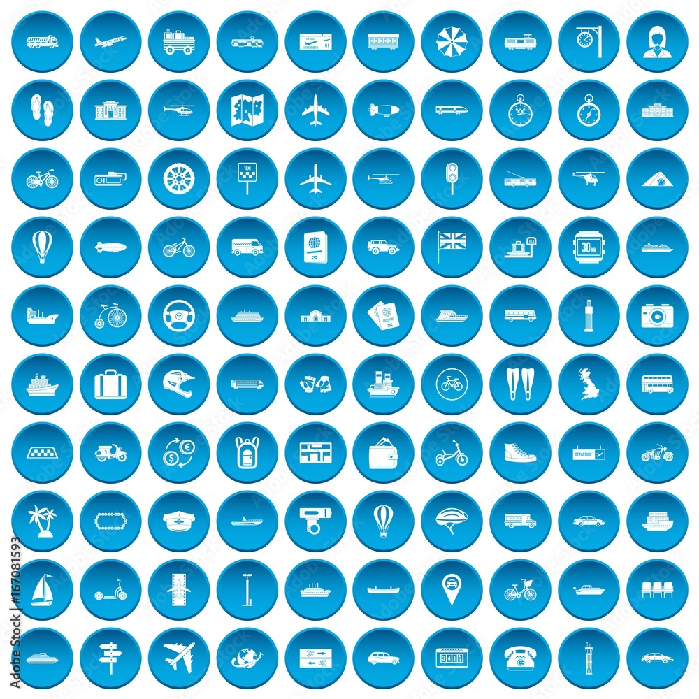 100 public transport icons set blue 100 public transport icons set blue