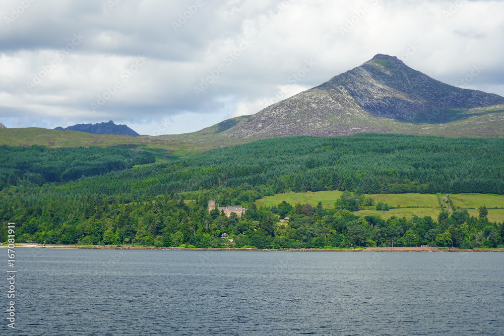 View of the Isle of Arran in Scotland from the water