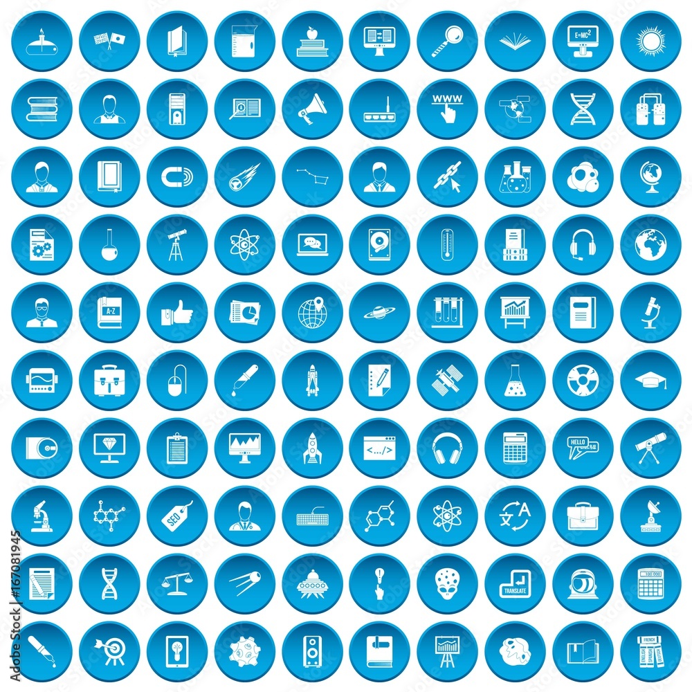 100 researcher science icons set blue 100 researcher science icons set blue