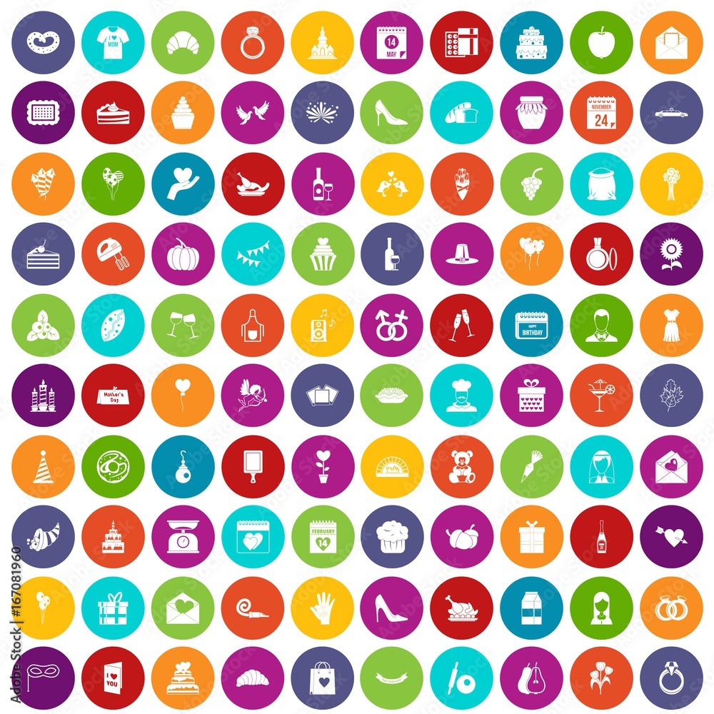 100 cake icons set color 100 cake icons set color