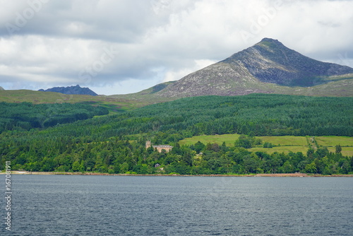 View of the Isle of Arran in Scotland from the water