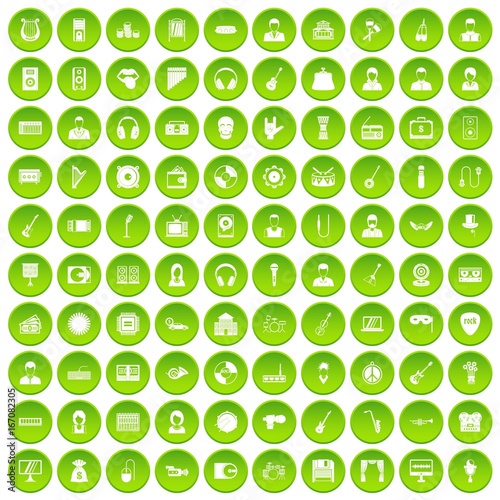 100 music icons set green