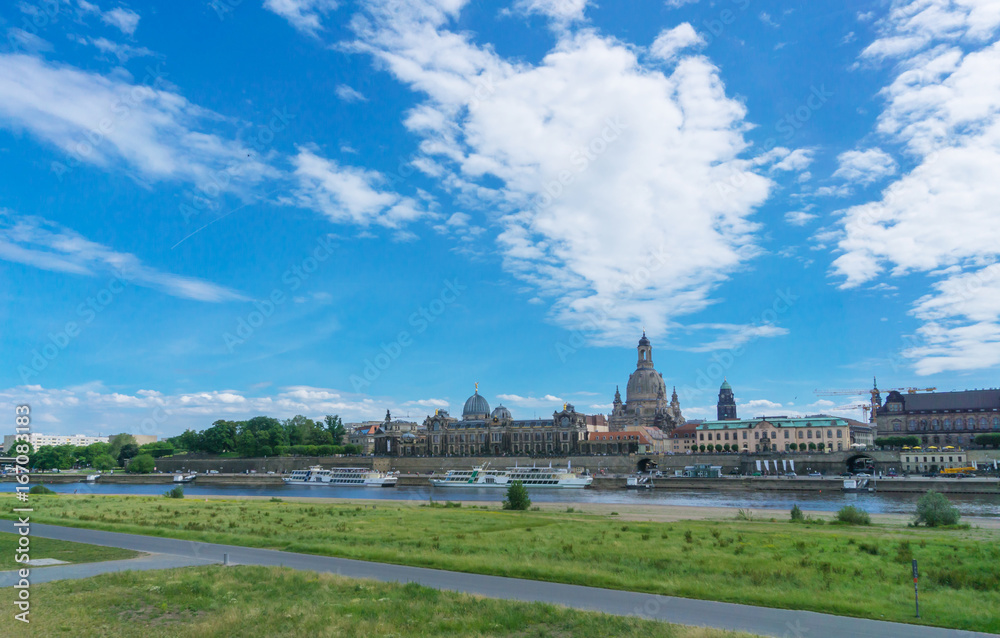 Fototapeta premium Panorama of Dresden with a view of the Bruehl Terrace