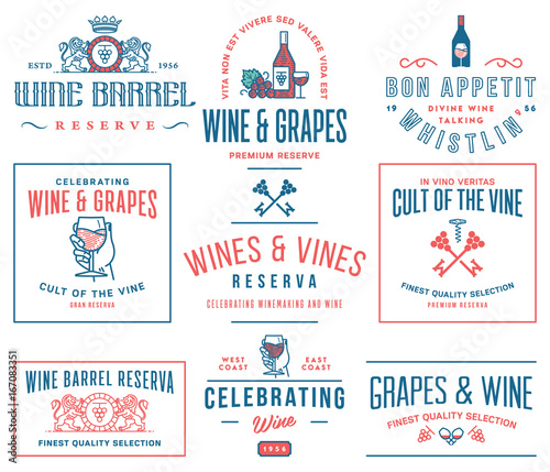 Wine badges and icons colored set D