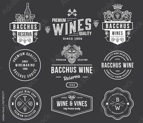 Wine badges and icons white on black set A