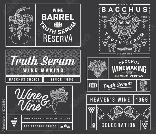 Wine badges and icons white on black set B