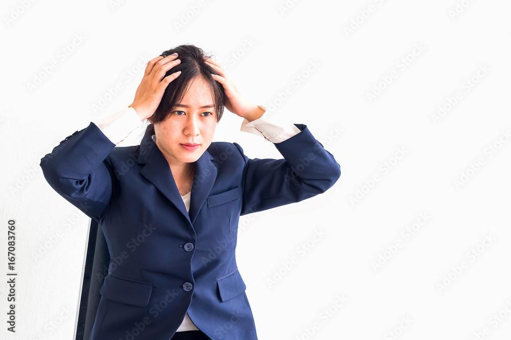 Business woman having a headache while working. Business woman having a headache while working.