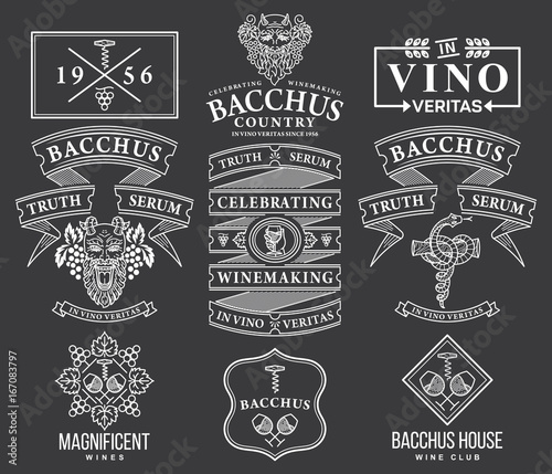 Wine badges and icons white on black set C
