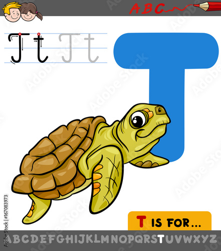 letter t with cartoon turtle animal