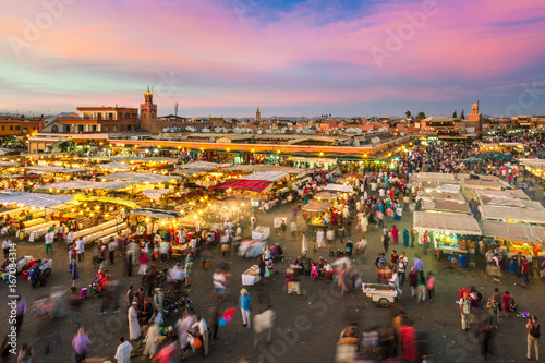Jamaa el Fna market square, Marrakesh, Morocco, north Africa. Jemaa el-Fnaa, Djema el-Fna or Djemaa el-Fnaa is a famous square and market place in Marrakesh's medina quarter.