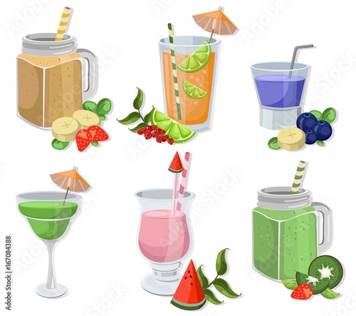 Vintage Blackberry and banana Smoothie Cocktails Vector background illustration