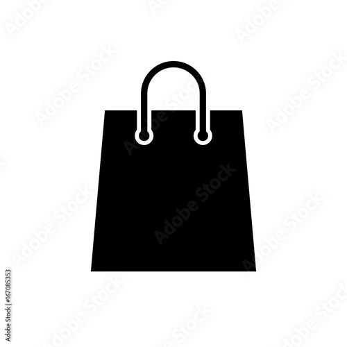 Shopping bag icon. Black, minimalist icon isolated on white background. Paper bag simple silhouette. Web site page and mobile app design vector element.
