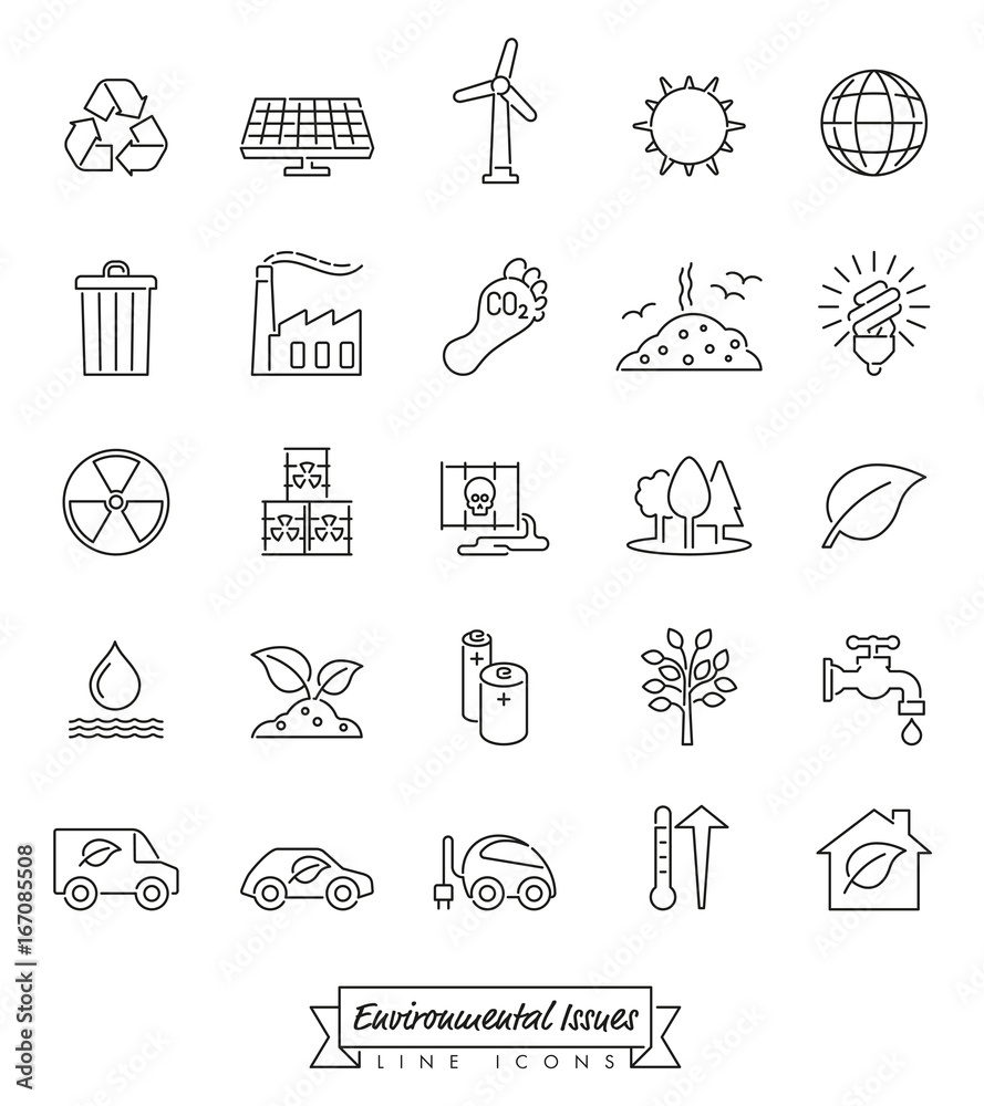 Environmental Issues Line icons set. Collection of Environment and ...