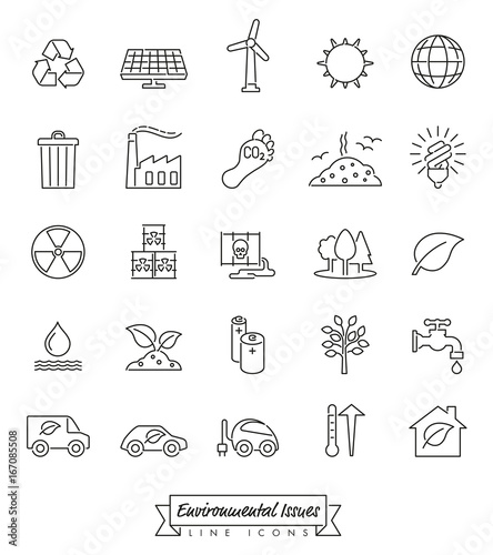 Environmental Issues Line icons set. Collection of Environment and Climate related vector outlined icons