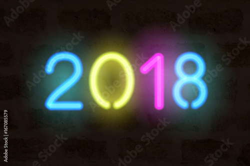 Neon 2018. Realistic vector numbers