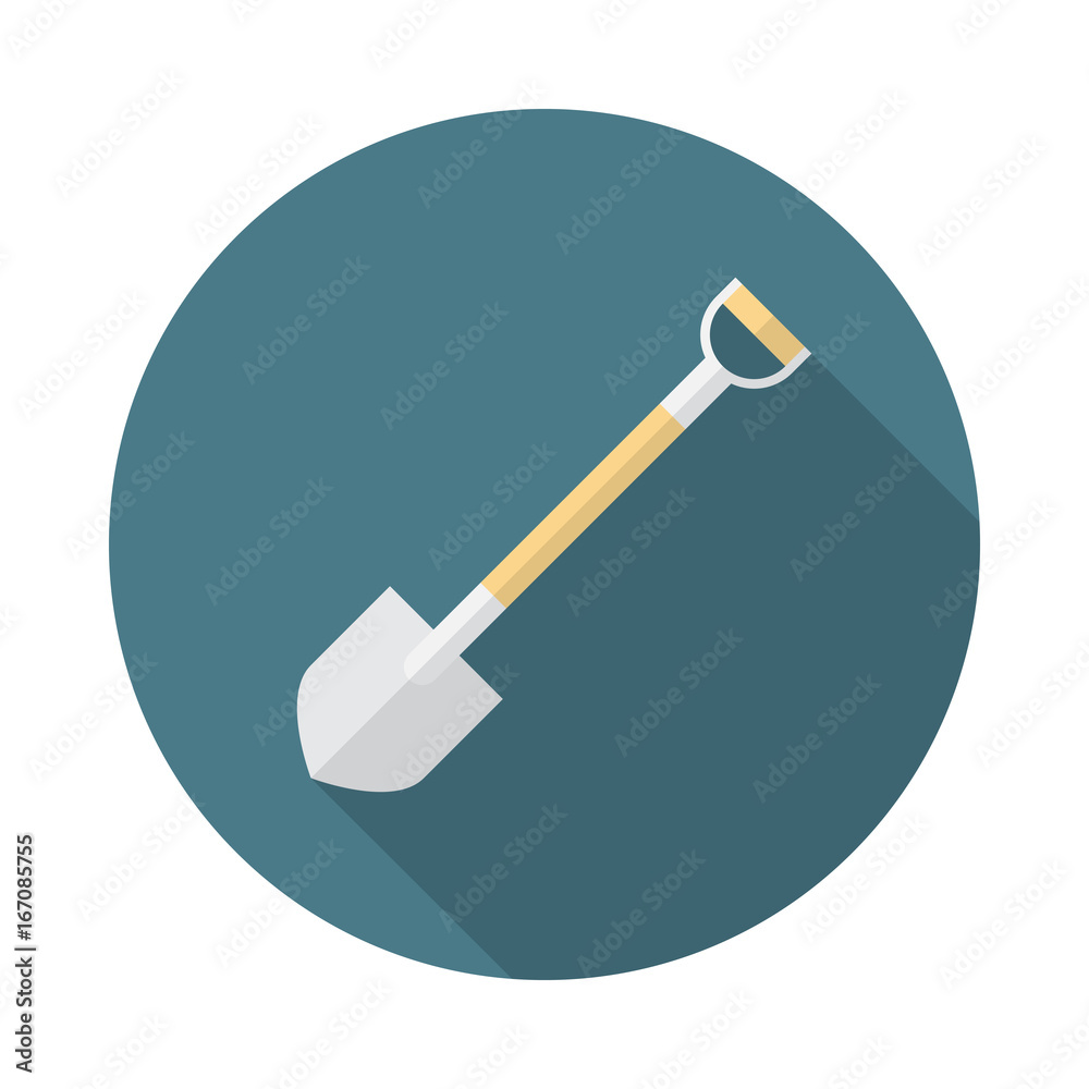 Shovel circle icon with long shadow. Flat design style. Shovel simple silhouette. Modern, minimalist, round icon in stylish colors. Web site page and mobile app design vector element. Shovel circle icon with long shadow. Flat design style. Shovel simple silhouette. Modern, minimalist, round icon in stylish colors. Web site page and mobile app design vector element.