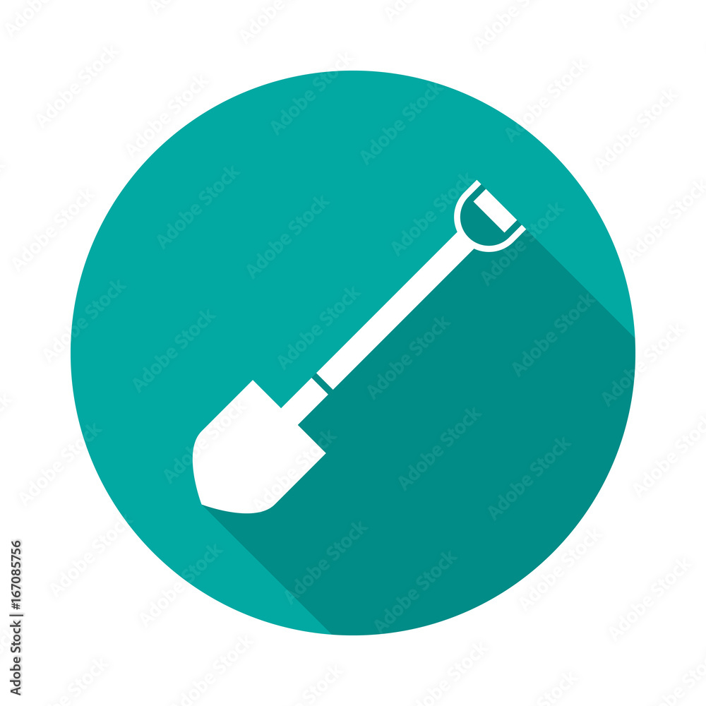 Shovel circle icon with long shadow. Flat design style. Shovel simple silhouette. Modern, minimalist, round icon in stylish colors. Web site page and mobile app design vector element. Shovel circle icon with long shadow. Flat design style. Shovel simple silhouette. Modern, minimalist, round icon in stylish colors. Web site page and mobile app design vector element.